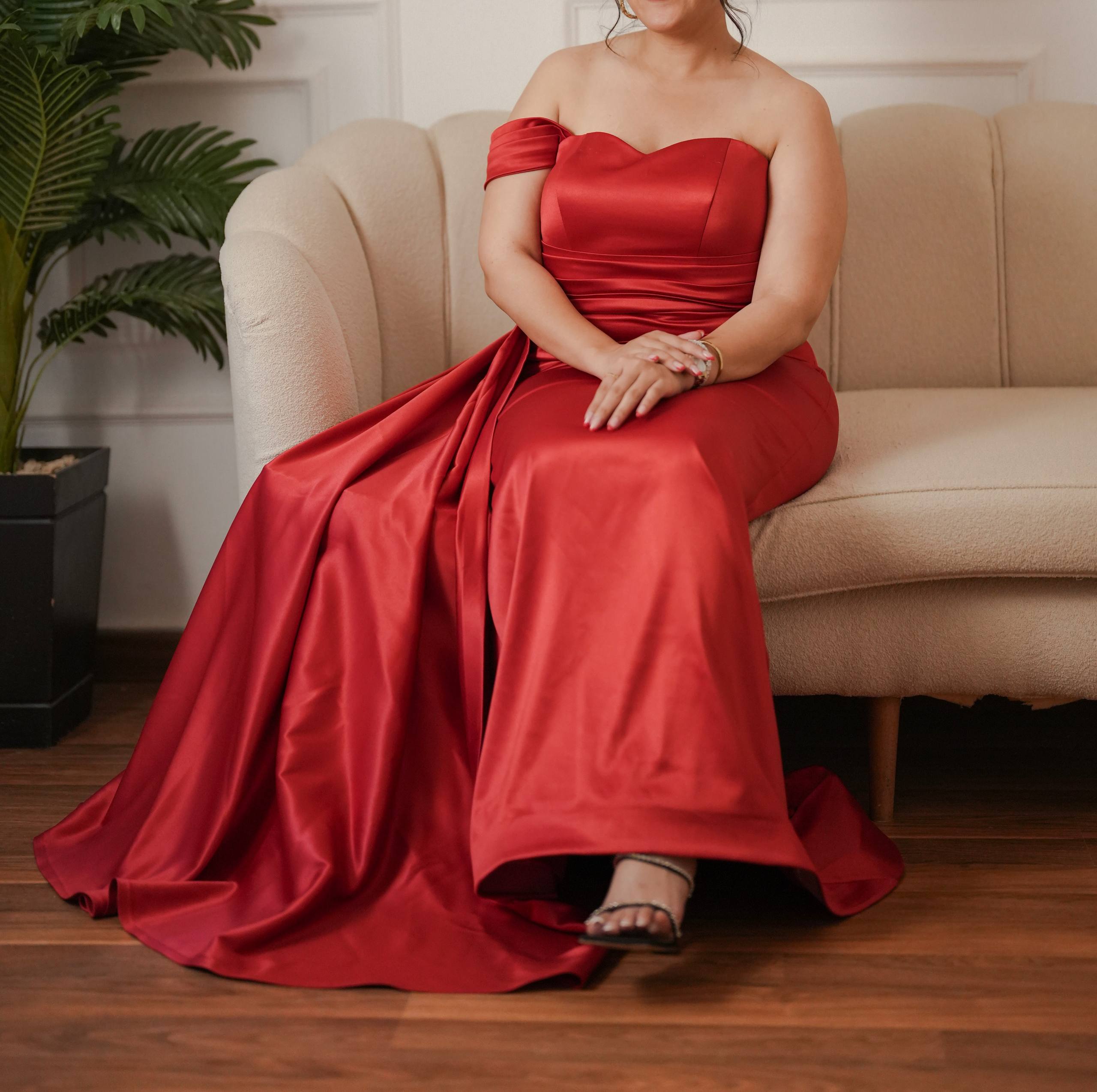 Off-Shoulder Satin Dress