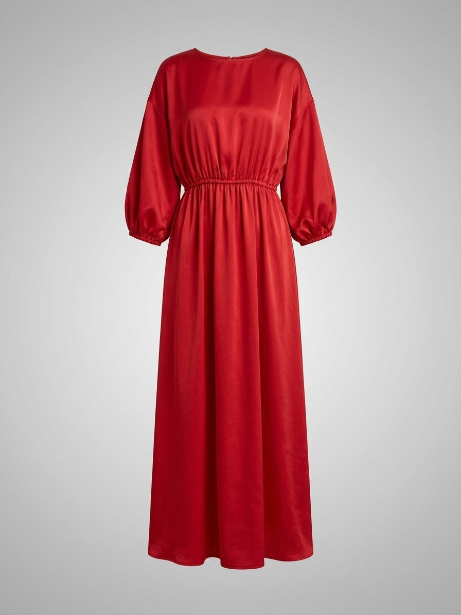 Gathered Satin Maxi Dress