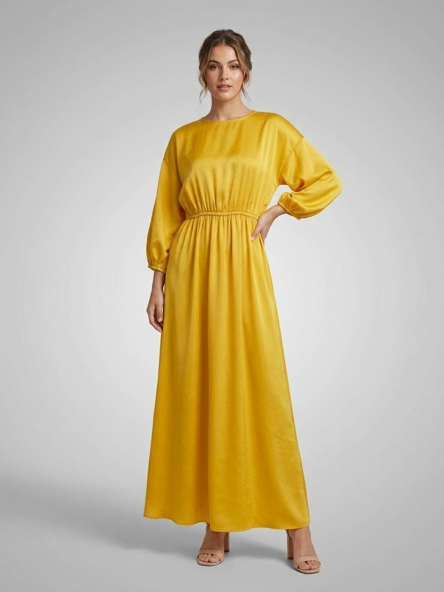 Gathered Satin Maxi Dress