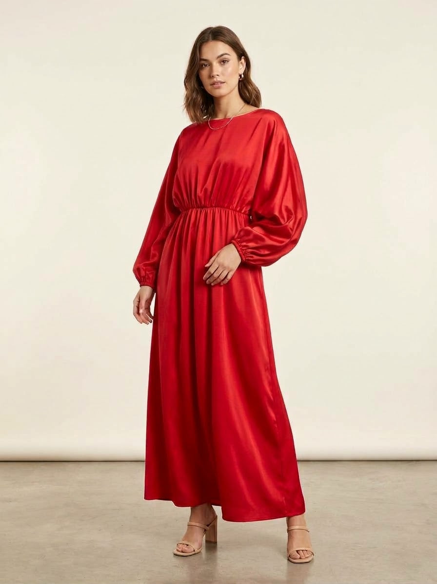 Gathered Satin Maxi Dress